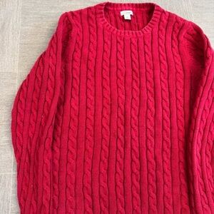 L.L. Bean Women's Red Cable Knit Crewneck Sweater